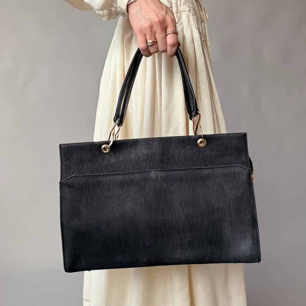 Vintage Givenchy Textured Suede Tote - Black, Gold Hardware